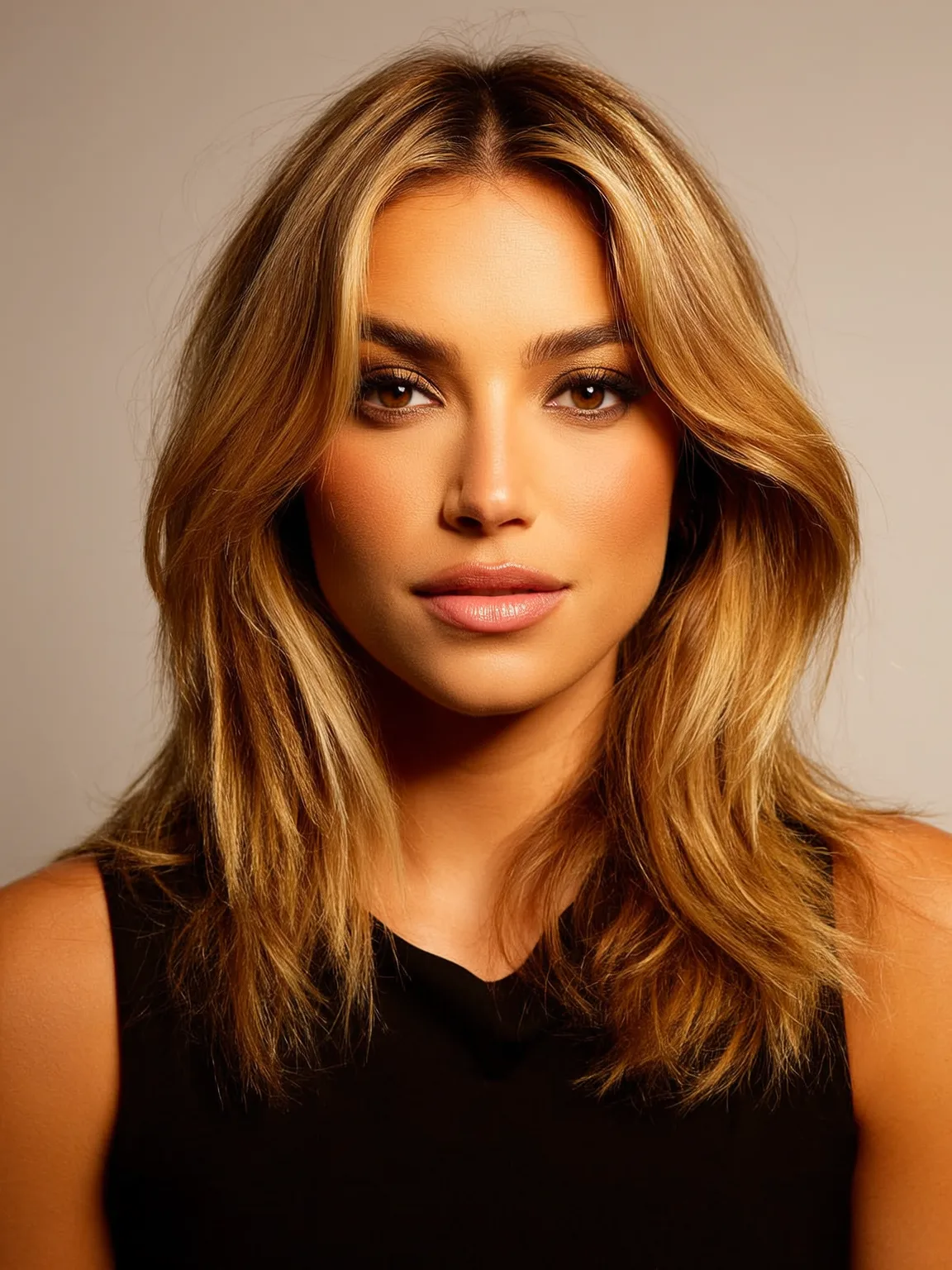 Medium Length Layers with Golden Honey Blonde Balayage